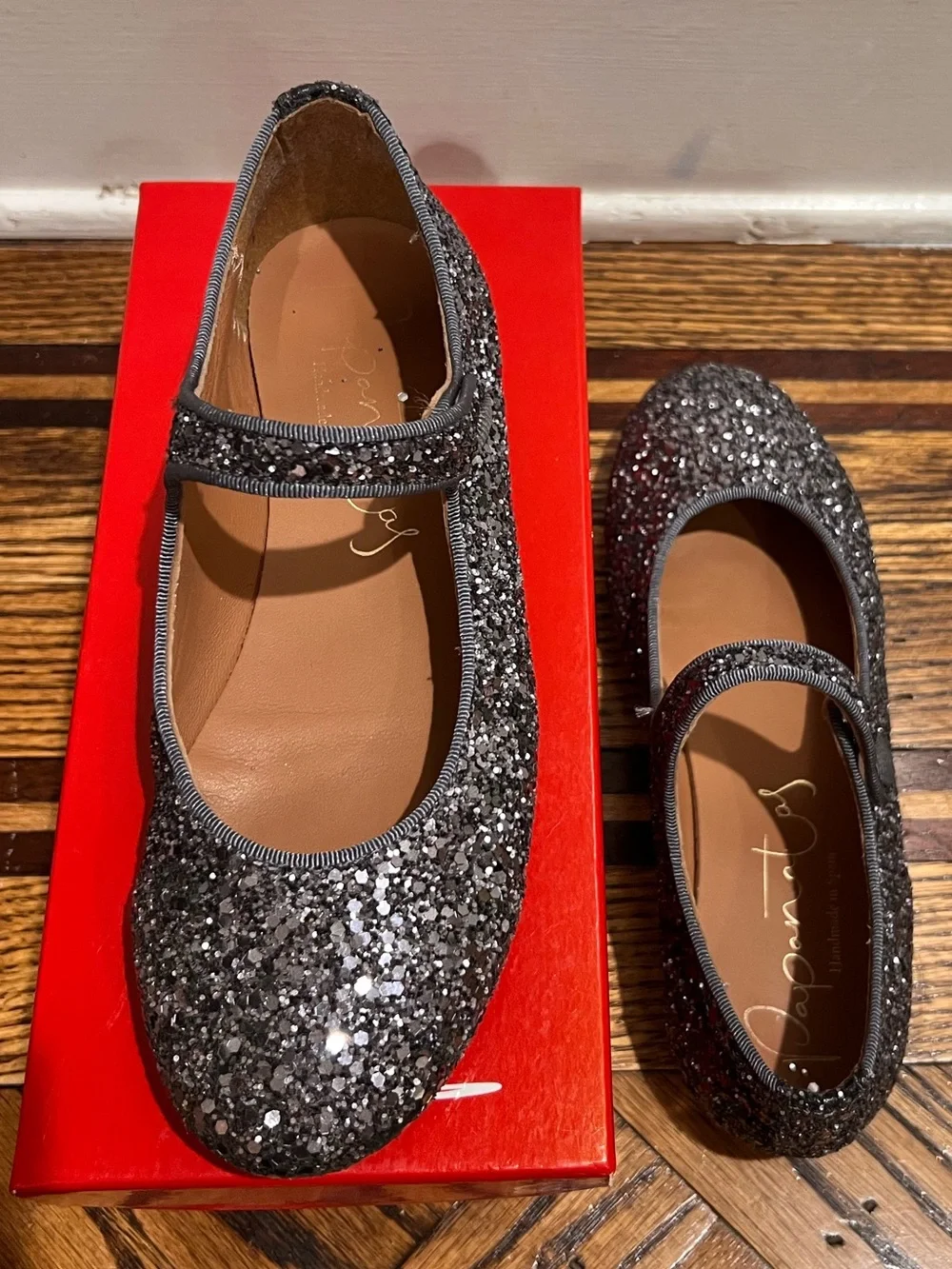 Papanatas Girls Gray Glitter Mary Jane Shoes EU 34 / US 3